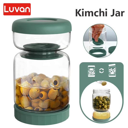 Glass Pickles Jar with Lids Strainer Olives Hourglass Jug Food Storage Kimchi Container Jalapenos Fermentation Kitchen Separator - Cooky Kitchenware