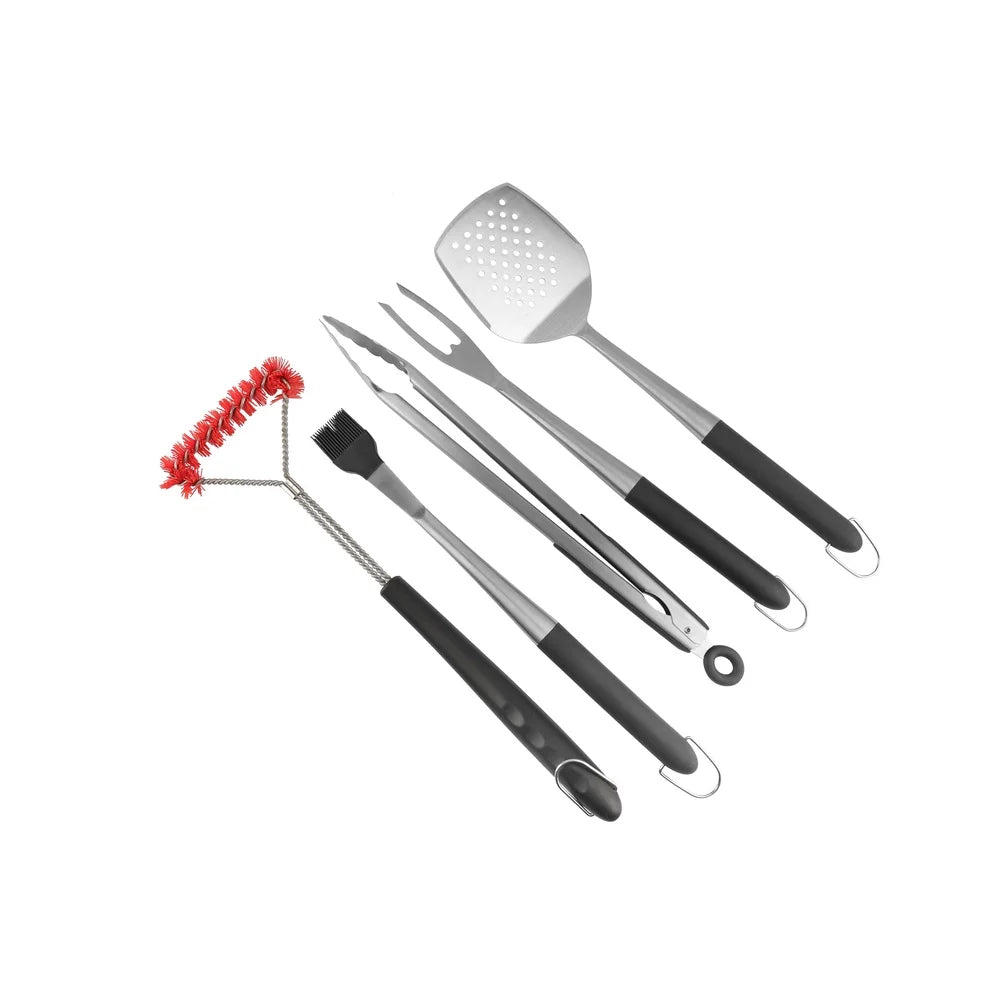 5pc BBQ Grill Tools Set Stainless Steel Spatula Tong Basting Brush Fork Grill Brush Essential Accessories Cookouts - Cooky Kitchenware
