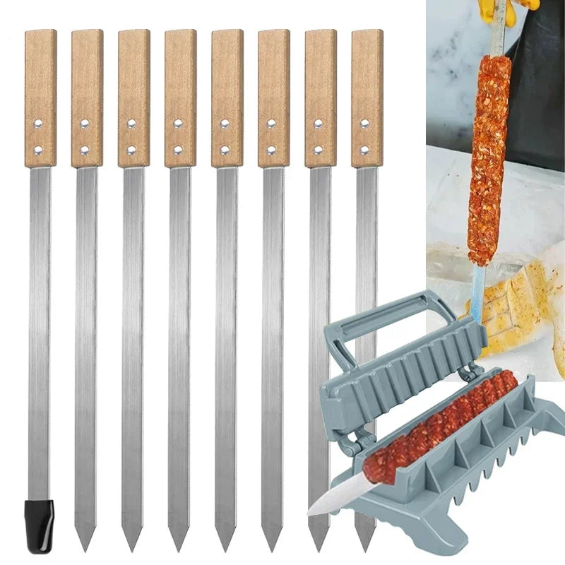 Kebab Mould Tools 8/9inch Flat Stainless Steel BBQ Barbecue Kebob Skewer Row Kebab Maker for Brazilian Koobideh Persian - Cooky Kitchenware