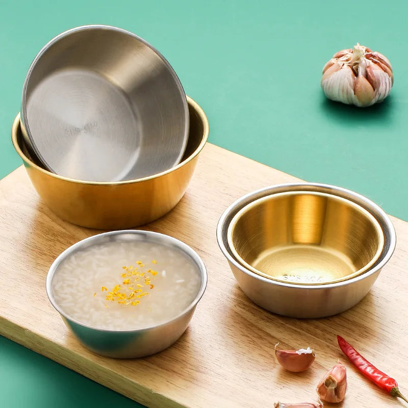 Korean 304 Stainless Steel Rice Wine Bowl With Gold Handle