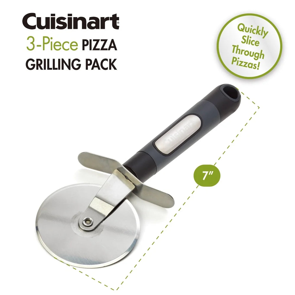 3 Piece Pizza Grilling Set with Cordierite Stone Folding Stainless Steel Peel and Wheel Cutter Outdoor Cooking - Cooky Kitchenware