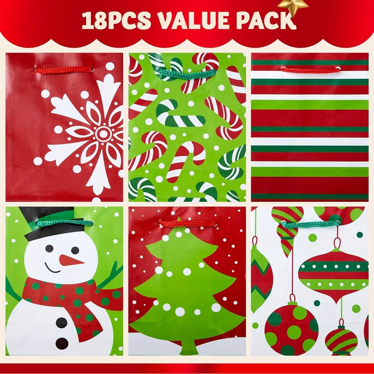 JOYFY 18 PCS Christmas Present Bags Holiday Goody Gift Treat Candy Wrapping Paper Bags for  Party Favors Size 4.3"X5.5"X2.5" - Cooky Kitchenware