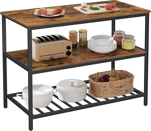 Kitchen Island with 3 Shelves, 47.2 Inches Width Kitchen Shelf with Large Worktop, Stable Steel Structure, Industrial, Easy to - Cooky Kitchenware