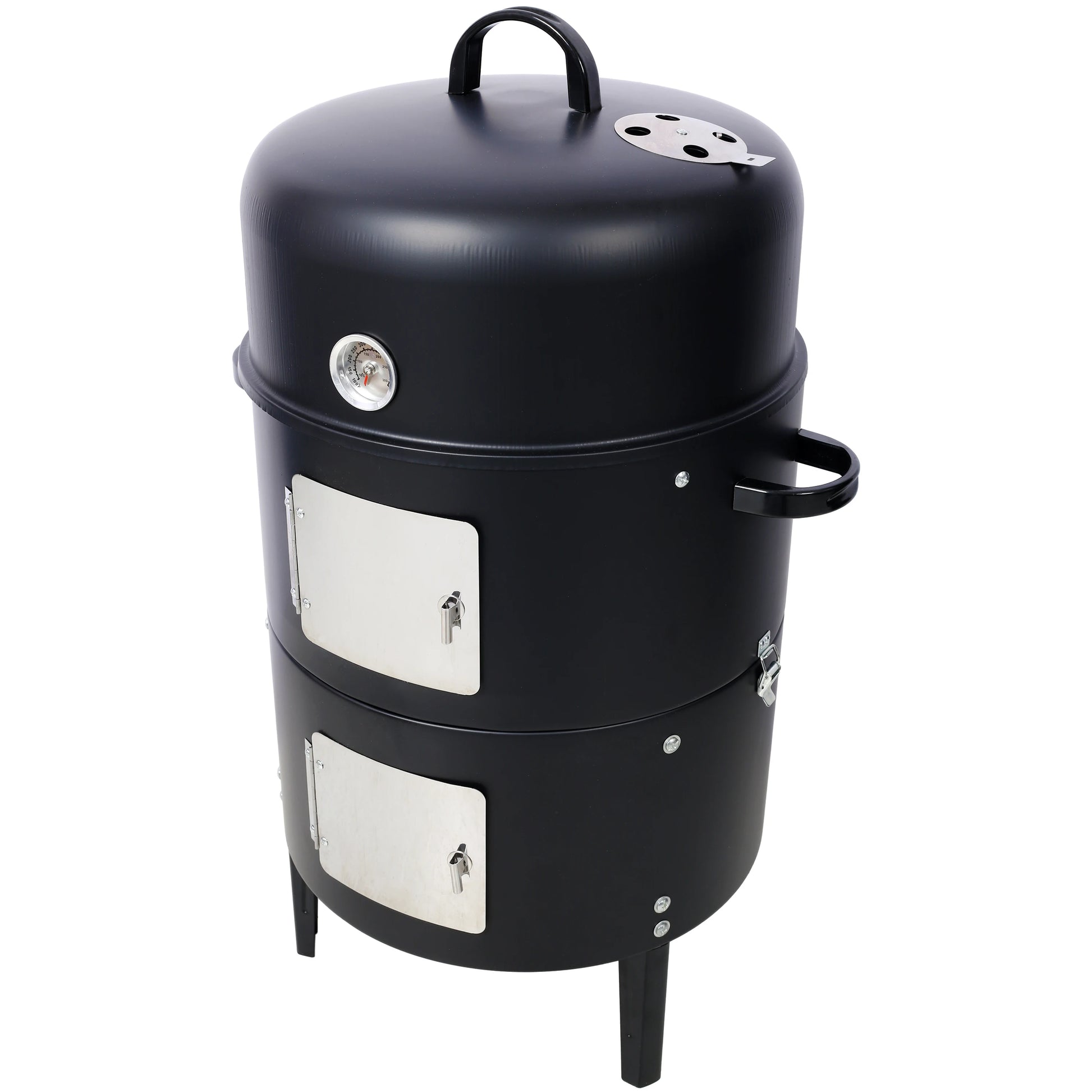 17 Inch Steel Charcoal Smoker Heavy Duty Round BBQ Grill for Outdoor Cooking Black - Cooky Kitchenware
