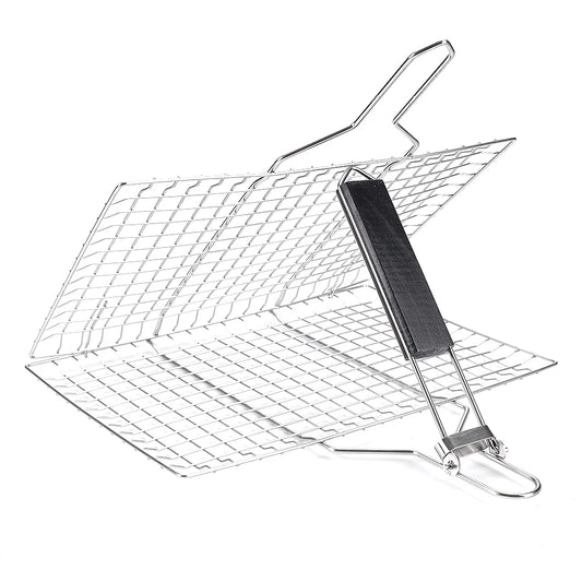 BBQ Grilling Basket Folding Outdoor Camping BBQ Rack with Detachable Handle 8.6*12.6 Inch for Fish Vegetables Steak Shrimp Chops - Cooky Kitchenware