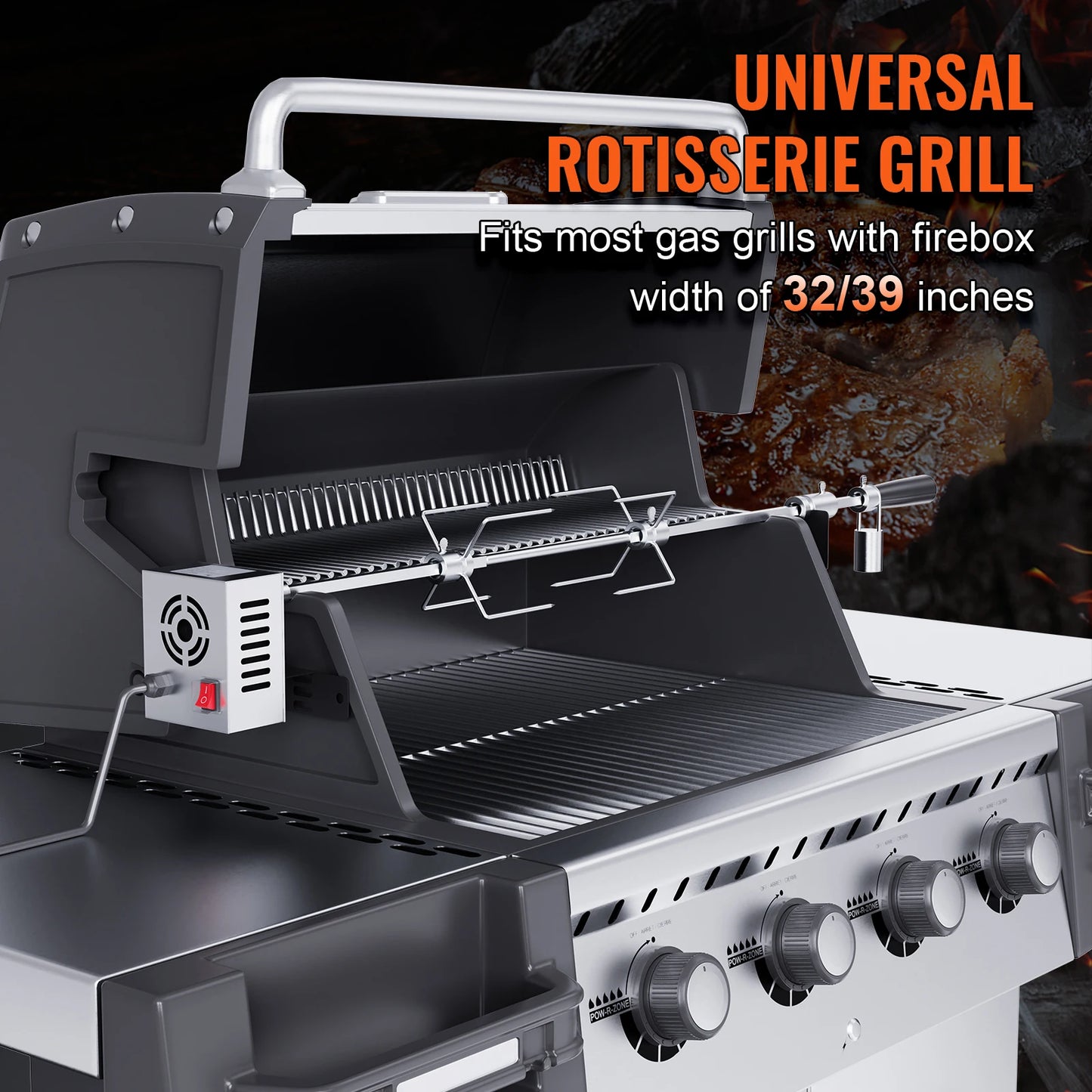 SucceBuy Universal Grill Rotisserie Kit for Grills Electric BBQ with 9W Motor Stainless Steel Automatic Grilling Kit - Cooky Kitchenware