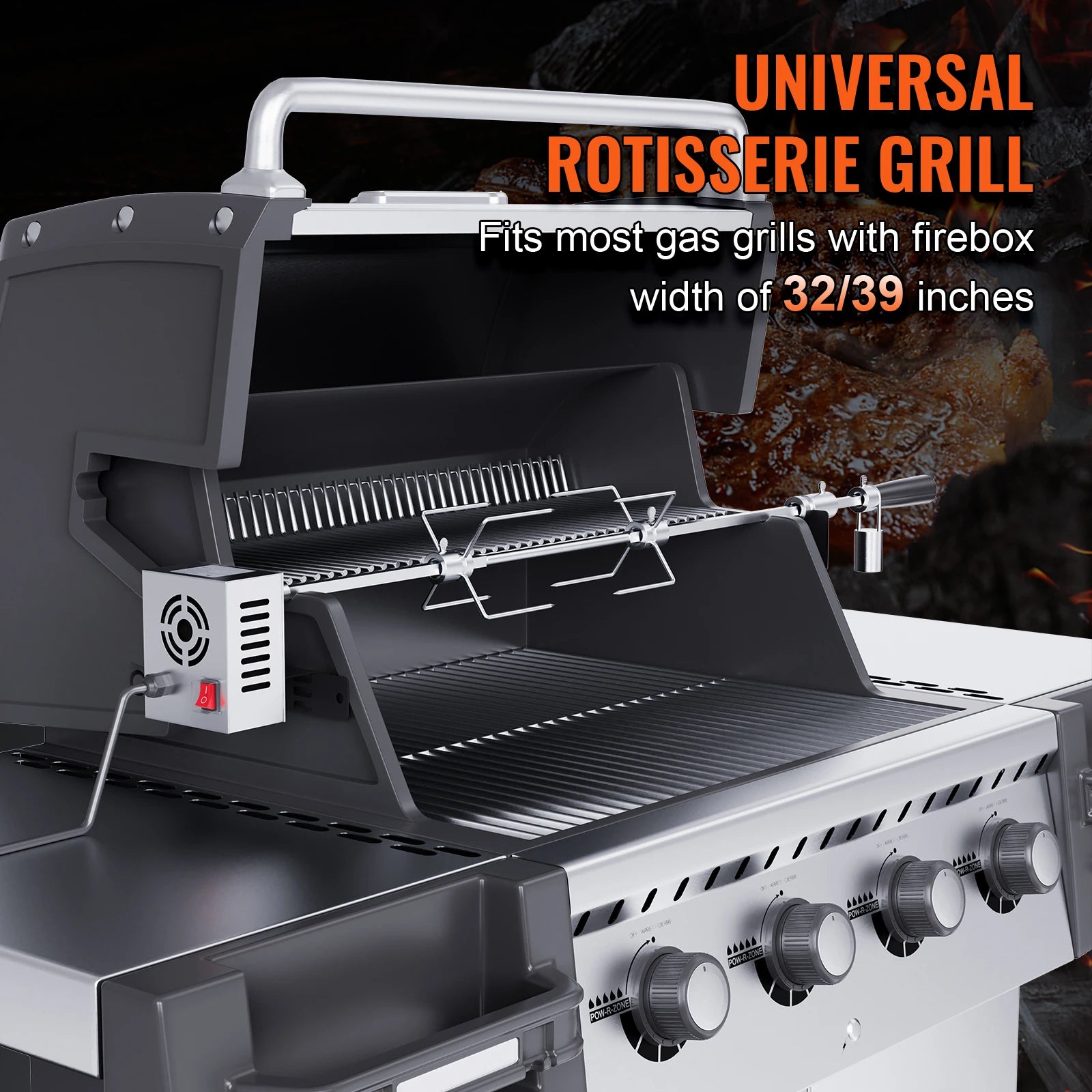 SucceBuy Universal Grill Rotisserie Kit for Grills Electric BBQ with 9W Motor Stainless Steel Automatic Grilling Kit - Cooky Kitchenware