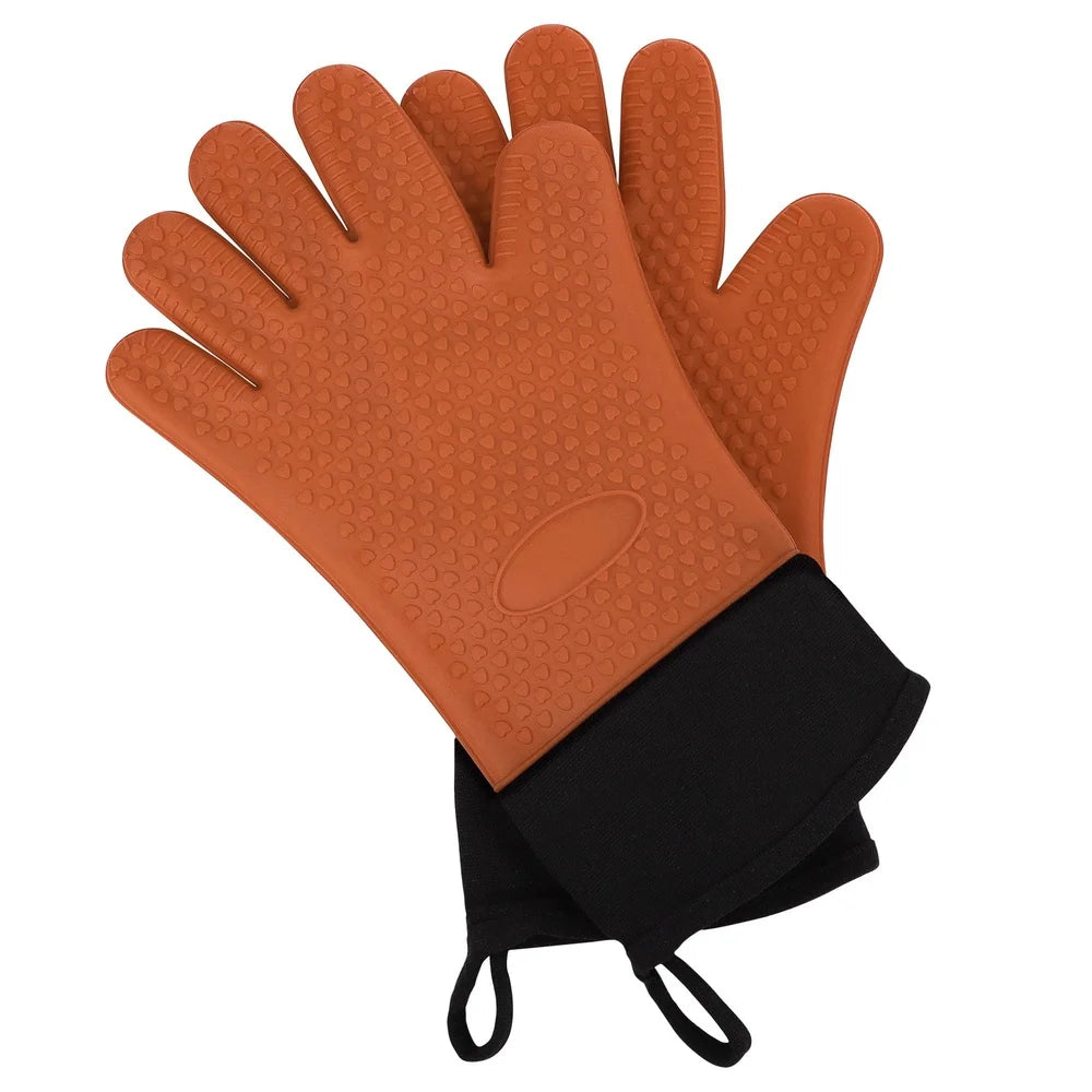 Silicone Heat Resistant Oven Mitts Kitchen BBQ Grill Gloves Comfortable Anti-Scald Textured Non-Slip Ergonomic Design 1 Pair