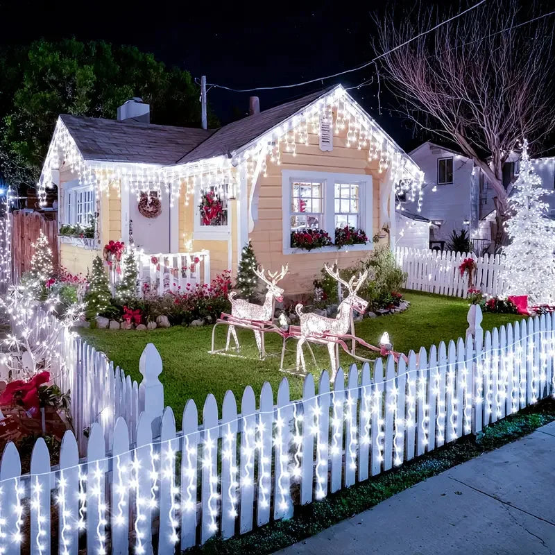 Solar LED Eaves Icicle String Lights 8 Lighting Modes Outdoor Waterproof Christmas Decorations Fairy Lights for Yard Garden - Cooky Kitchenware