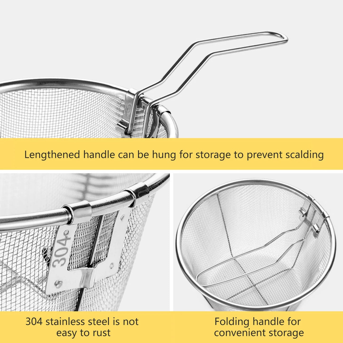 15/18cm Frying Net Filter Stainless Steel Round Vegetable and Fruit Drain Basket Multifunctional Kitchen Tools for Home Cooking