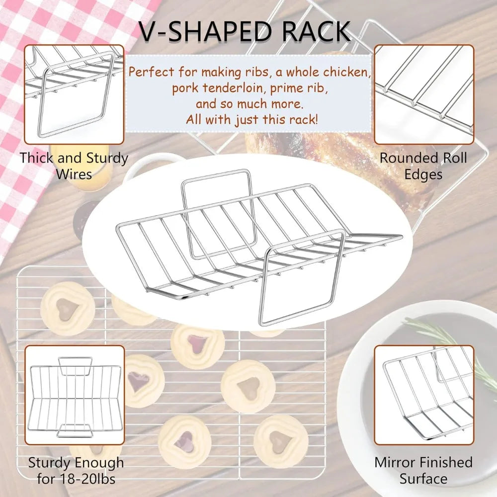 Herogo Roasting Pan with Flat Rack & V-shaped Rack Set, 16 x 11.5 Inch Stainless Steel Turkey Roaster Pan for Thanksgiving Chris