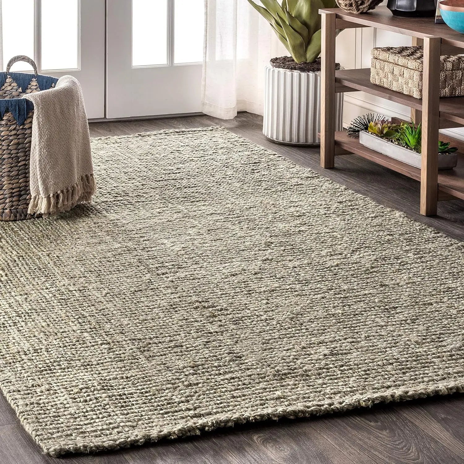 NRF102A-3 Pata Hand Woven Chunky Jute Indoor Area -Rug Bohemian Farmhouse Easy -Cleaning Bedroom Kitchen - Cooky Kitchenware