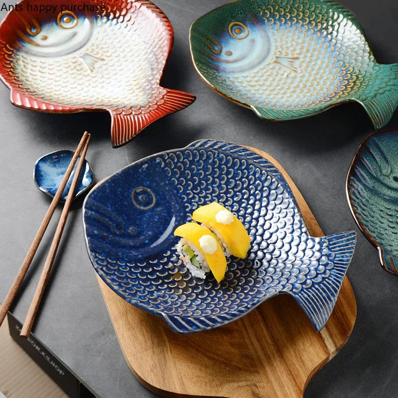 Fish Shape Ceramic Dinner Plate Sushi Plate Fruit Tray Salad Bowl Soup Plate Steak Plate Sashimi Dish Dessert Bowl Snack Dish - Cooky Kitchenware