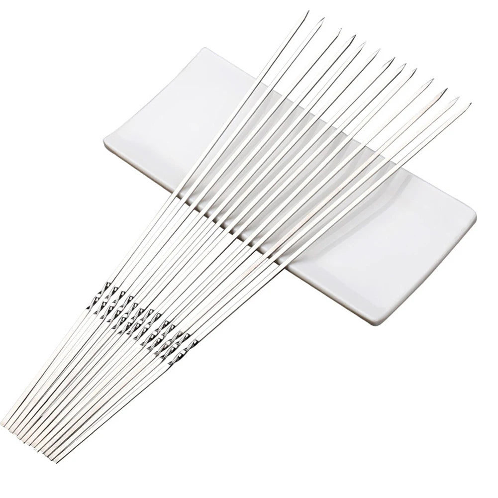 20pcs Barbecue Skewer Portable Kabob Skewers Stainless Steel Reusable Outdoor Camping Picnic Tools - Cooky Kitchenware