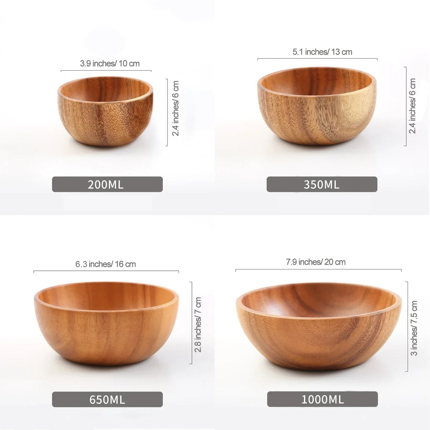 Acacia Wooden Fruit Salad Bowl Japanese Style Rice Bowl