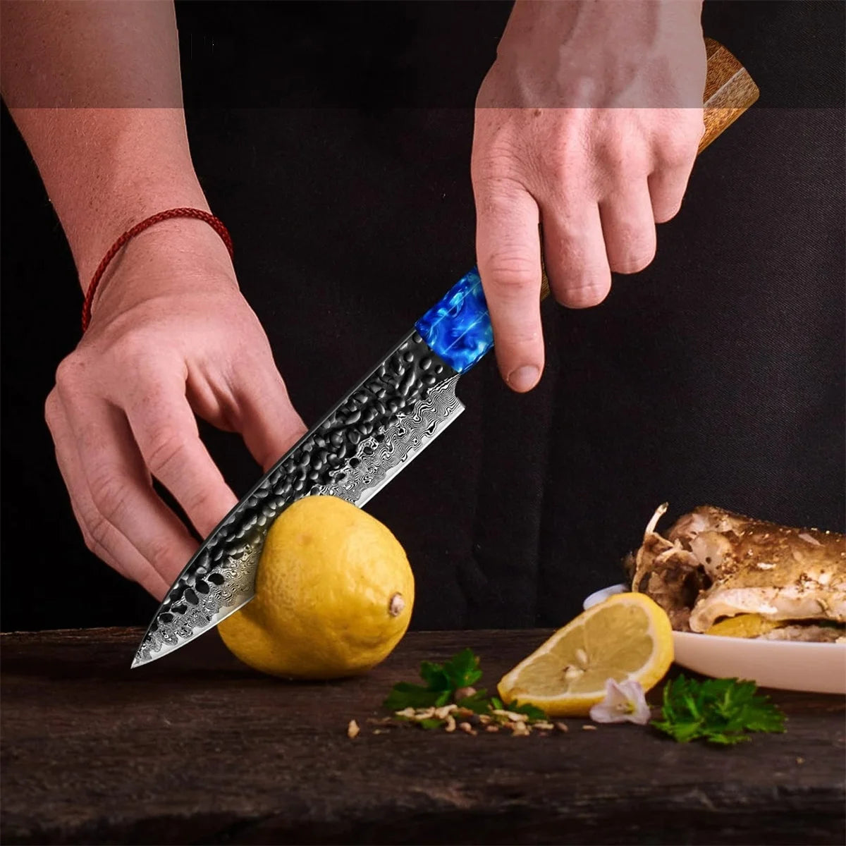 Damascus Steel 3 Piece Chef Knife Set With Rosewood Handle