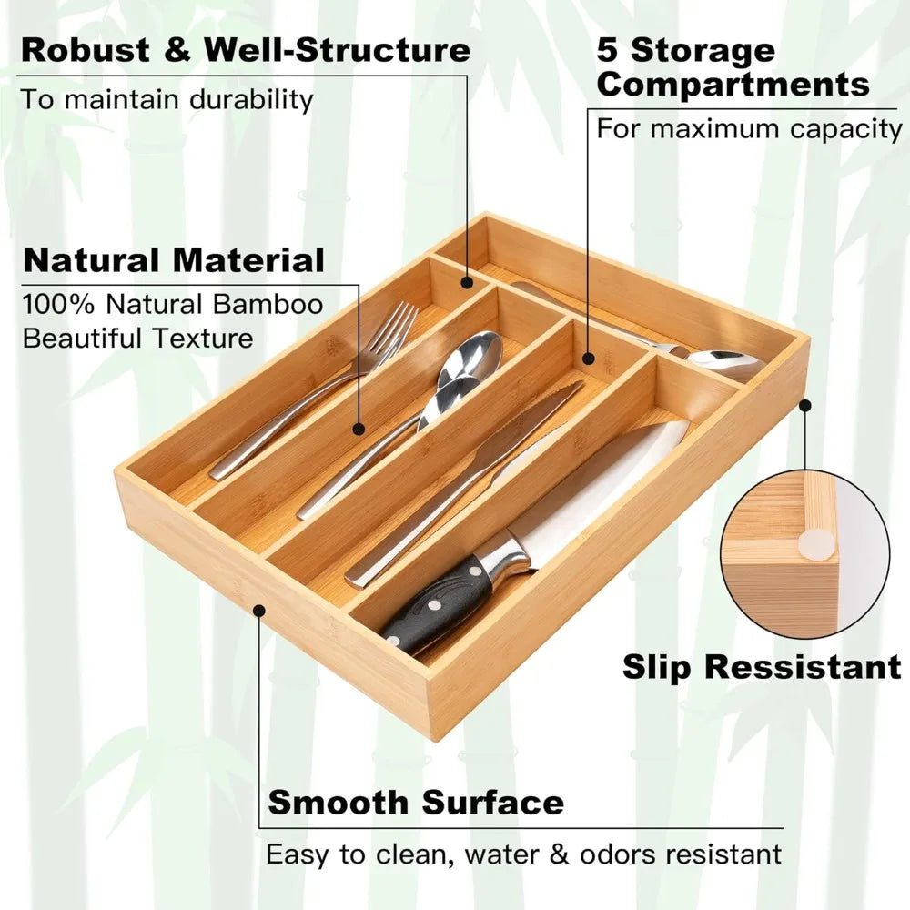 Silverware Organizer Kitchen Drawer Organizer Utensil Organizer Bamboo Silverware Holder Cutlery Organizer in Drawer Flatware Or - Cooky Kitchenware