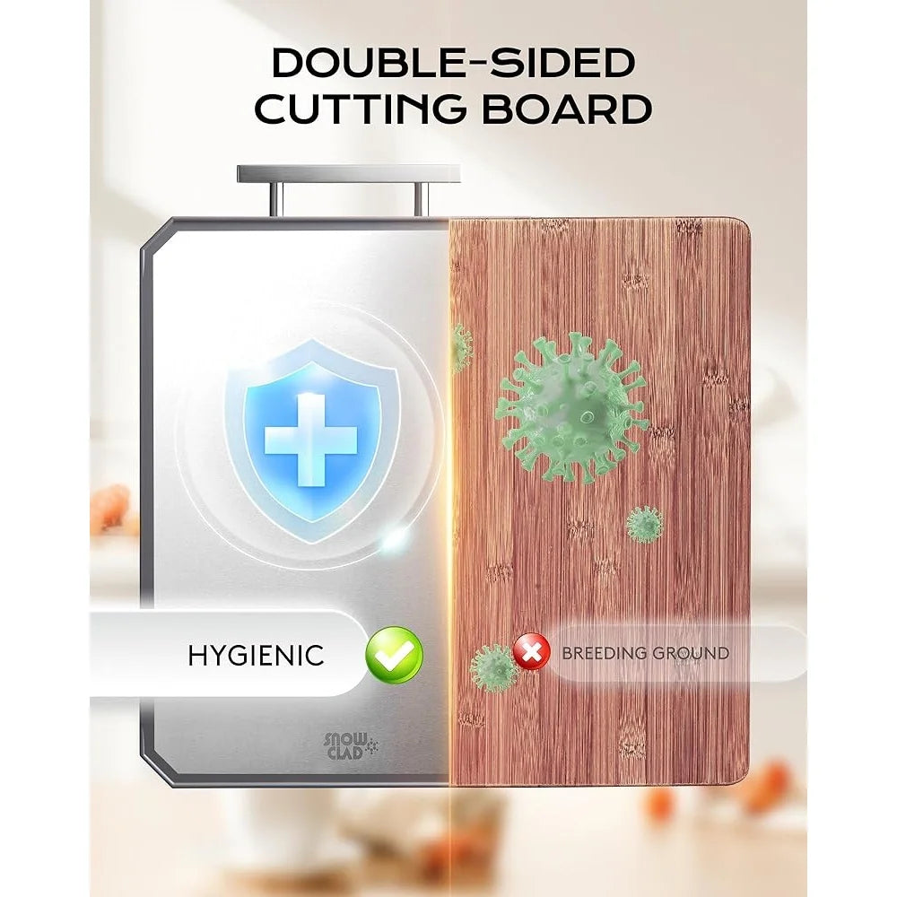 Heavy Duty Stainless Steel Cutting Board Double Sided Non Absorbent Kitchen Chopping Board with Juice Groove Easy Clean Durable - Cooky Kitchenware