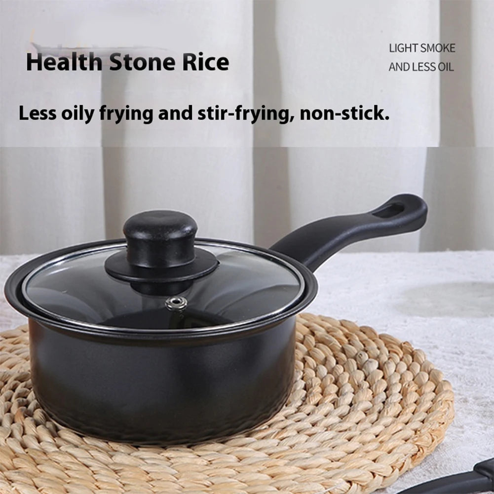 12Pcs Non Stick Cookware Set Cooking Pot with Lid Deep Frying Pan Milk Pot Maifan Stone Frying Pan for All Types of Cooker