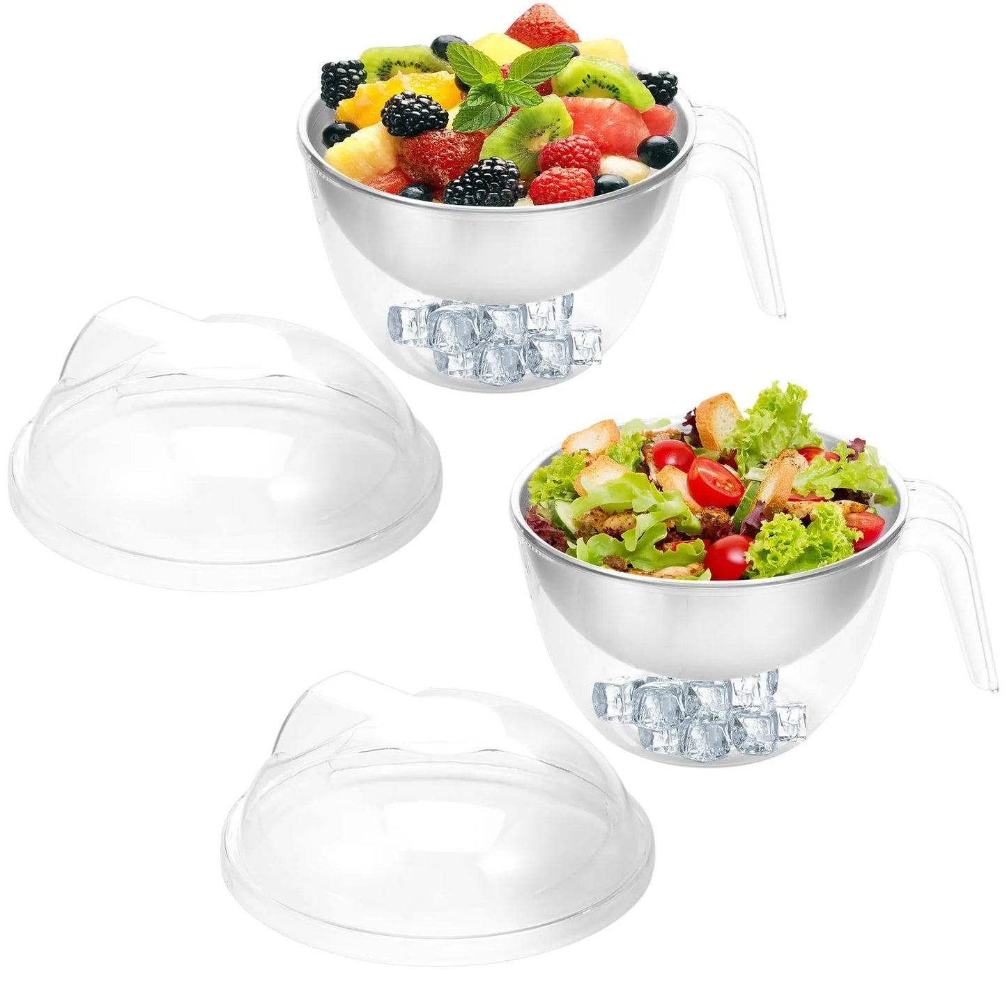 2 Pcs Ice Chilled Dip Bowl With Lid And Handle 50oz Large Capacity Ice Bowl Iced Serving Bowl Reusable Cold Serving Dish For Hum