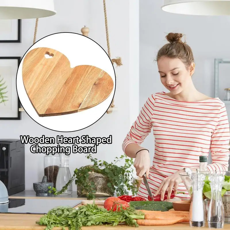 Heart Shaped Cutting Board Cheese Serving Platter Wood Bread Board for Kitchen Food Prep Meats Butter Serving Platter Tray - Cooky Kitchenware