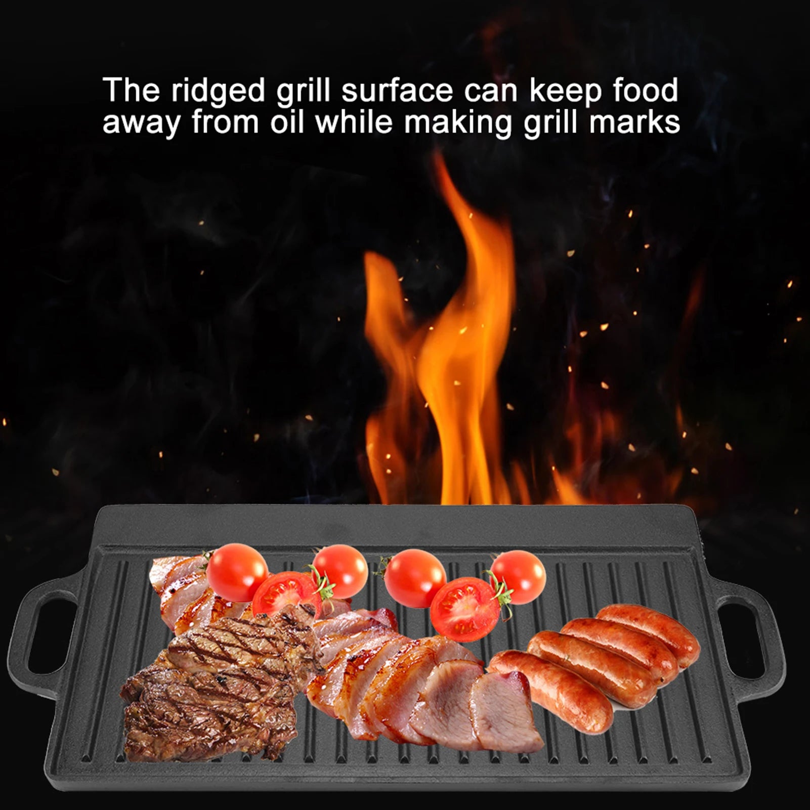 Non-stick Grill Pan Non-Stick Cast Iron Grill Griddle Pan Ridged and Flat Double Sided Baking Cooking Tray Bakeware Griddle Pan - Cooky Kitchenware