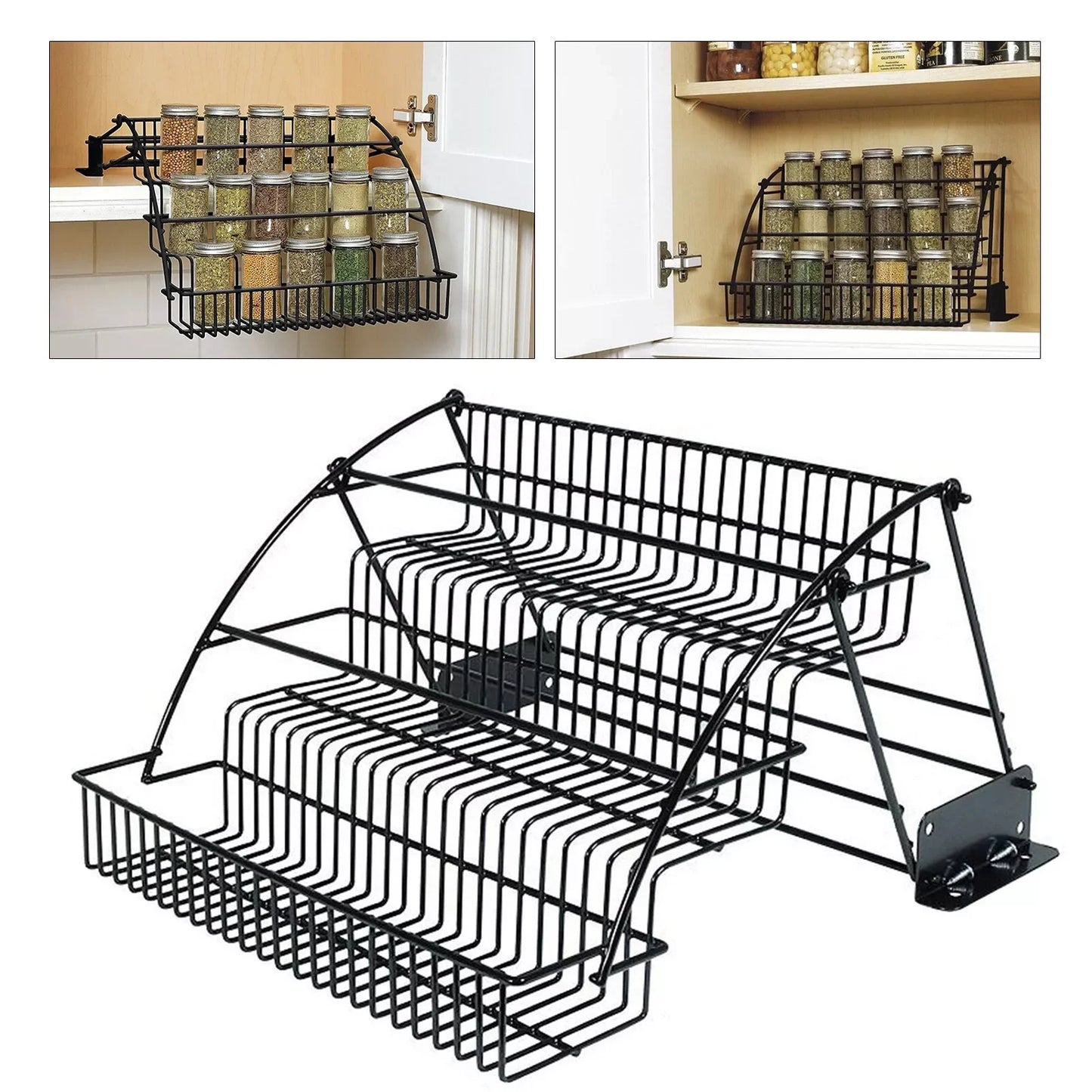 Metal Storage Shelf For Kitchen 3 Tier Pull down Cabinet Spice Rack Organizer US - Cooky Kitchenware
