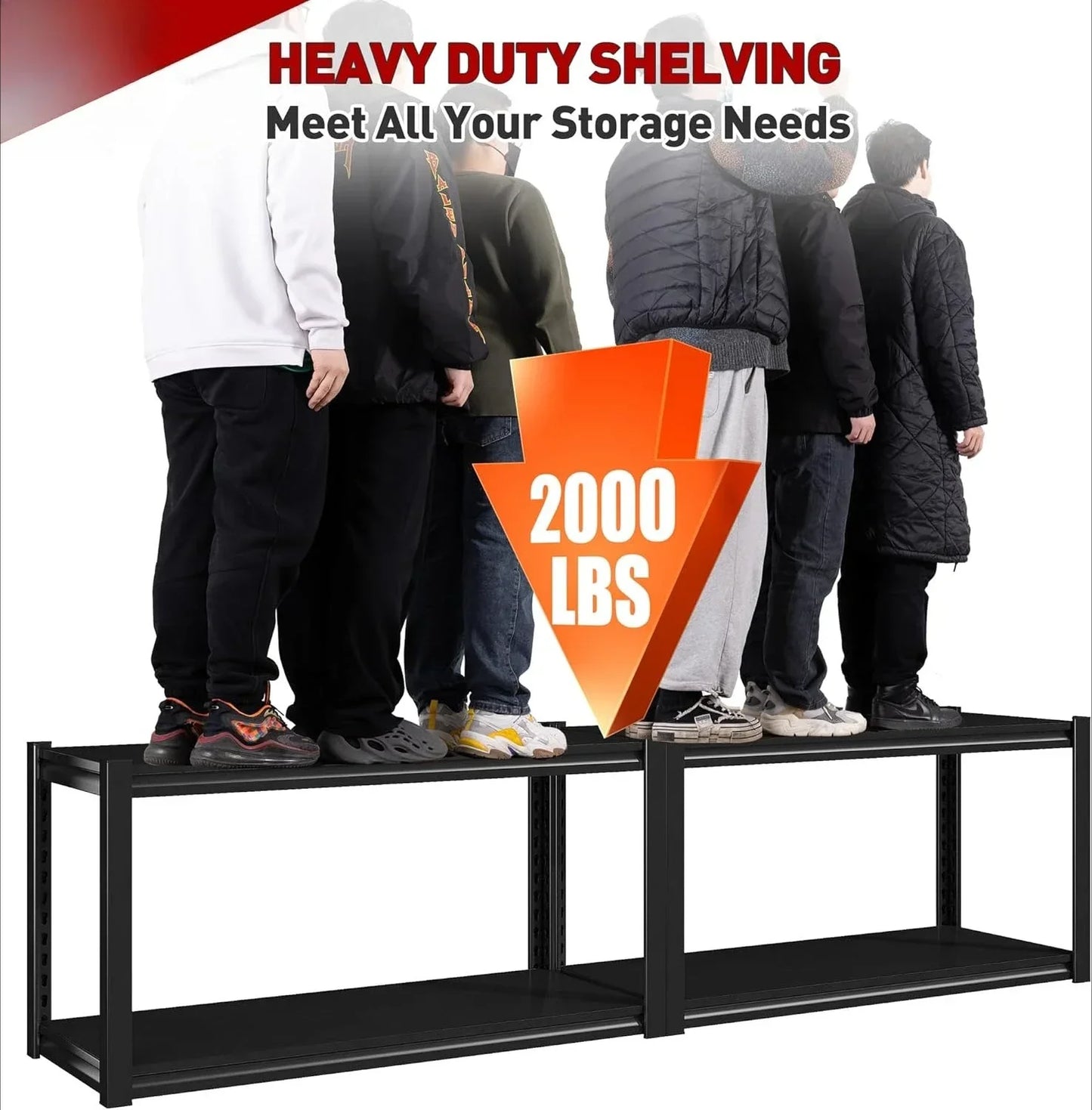 40" W Garage Shelving 2000 LBS Storage Shelves 4 Tier Heavy Duty Shelving Adjustable Metal Shelves Warehouse, 40" W x19 D x57 H