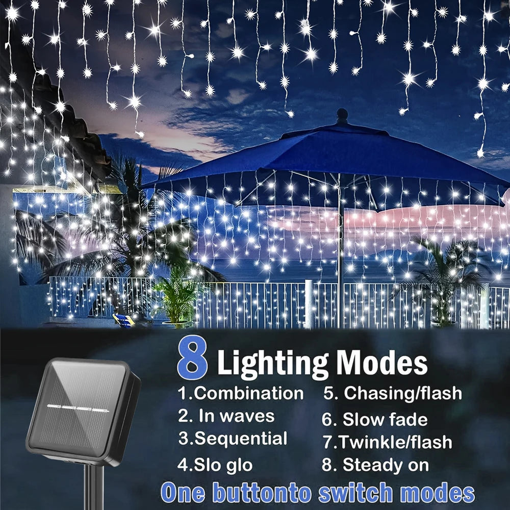 Solar LED Eaves Icicle String Lights 8 Lighting Modes Outdoor Waterproof Christmas Decorations Fairy Lights for Yard Garden - Cooky Kitchenware