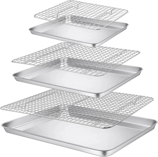 Baking Sheet And Ra Set, Stainl Steel Cookie Sheets Oven Baking Pans Trays With Cooling Racks For Cooking & Roasting, - Cooky Kitchenware