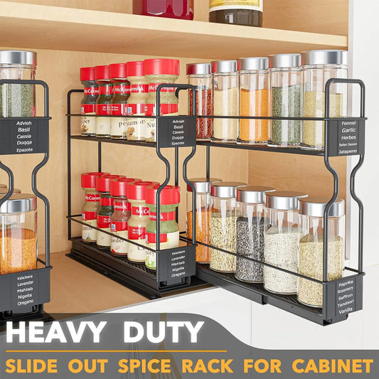 Heavy Duty Slide Out Seasoning Kitchen Organizer Cabinet Organizer with Labels - Cooky Kitchenware