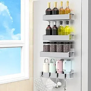4 Pack Magnetic Spice Rack Organizer for Refrigerator and Oven Black Fridge Organizers and Storage for Kitchen - Cooky Kitchenware
