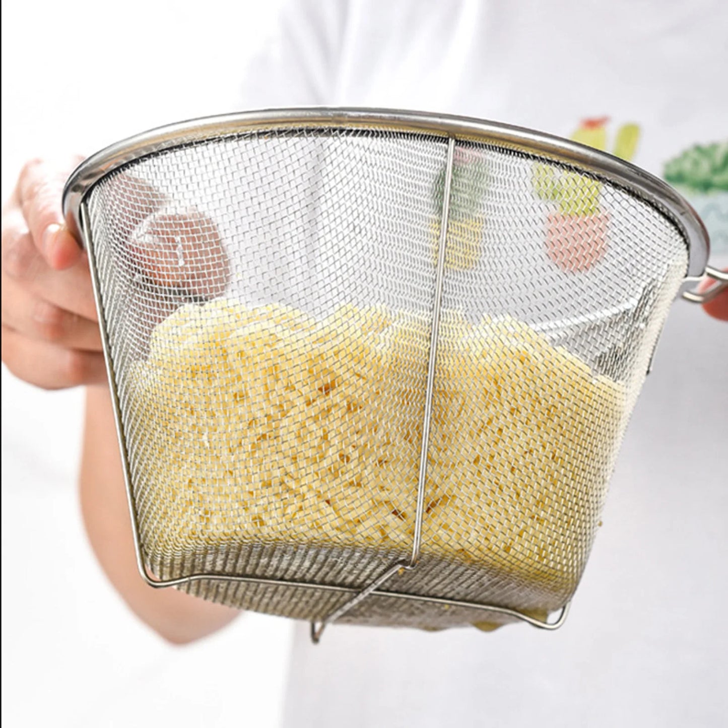 15/18cm Frying Net Filter Stainless Steel Round Vegetable and Fruit Drain Basket Multifunctional Kitchen Tools for Home Cooking