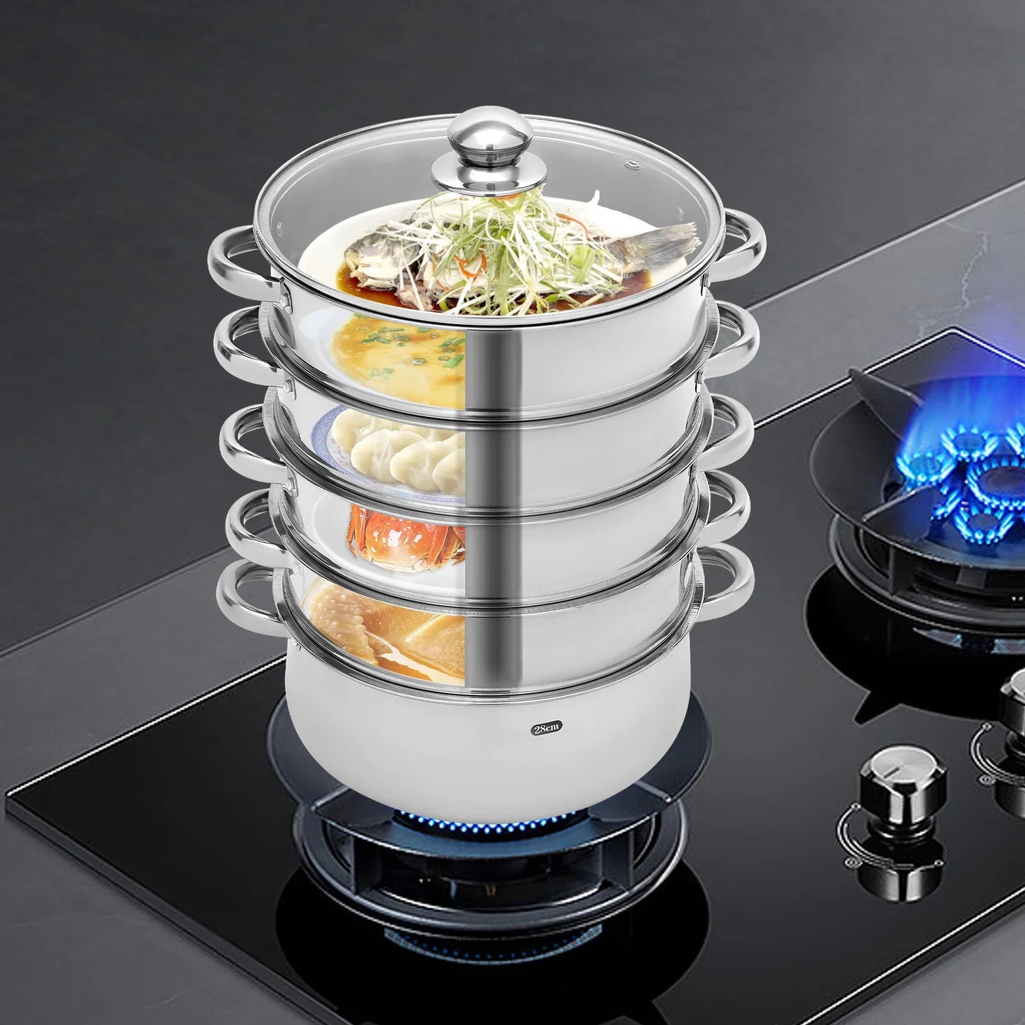 30cm 5-Tier  Multifunctional Stainless Steel Steamer Kitchen Cooking Steamer Durable And Easy-to-clean