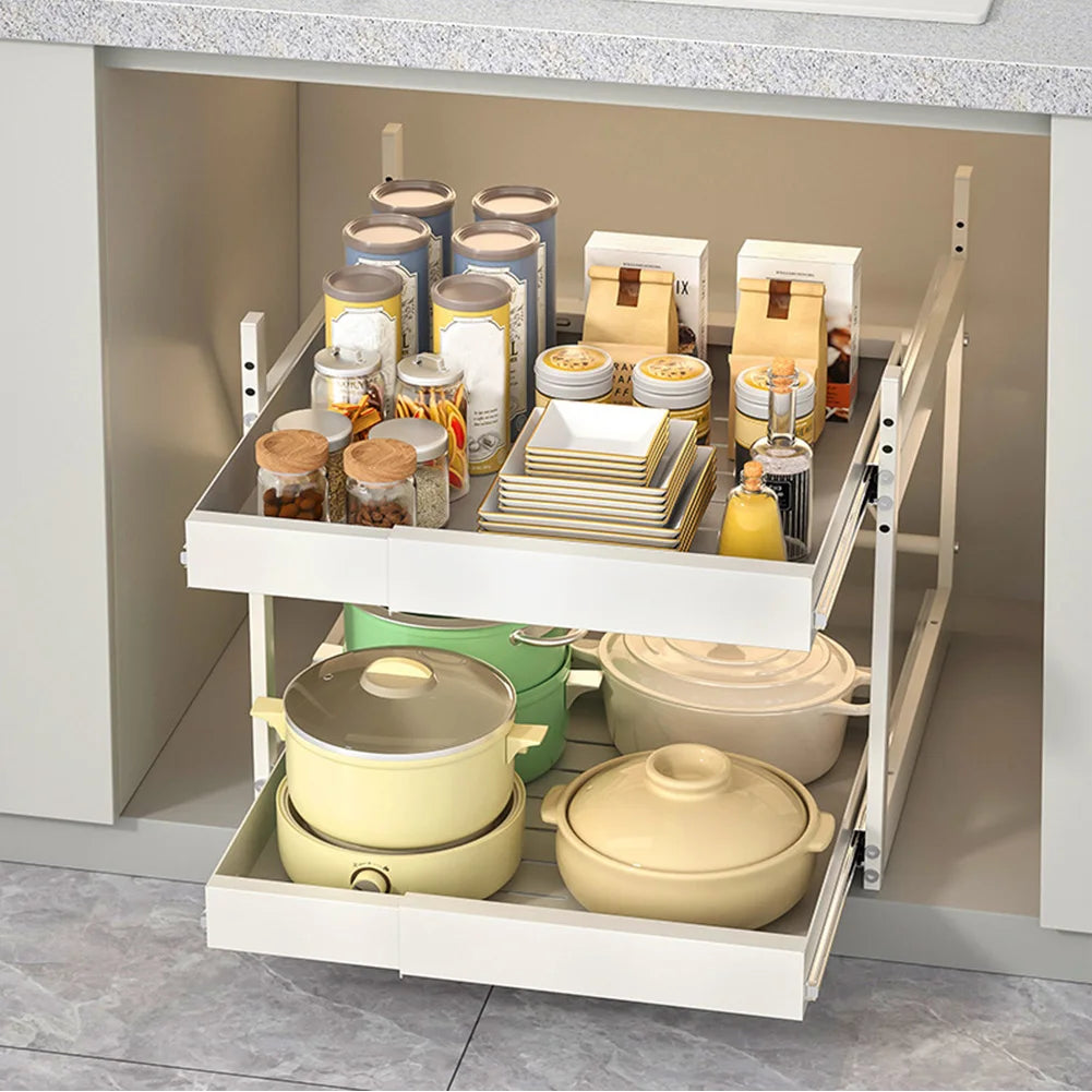 2 Tier Under Sink Sliding Cabinet Basket Organizer Drawer Pull Out Cabinet Multi-Purpose Sink Organizer for Bathroom Kitchen - Cooky Kitchenware