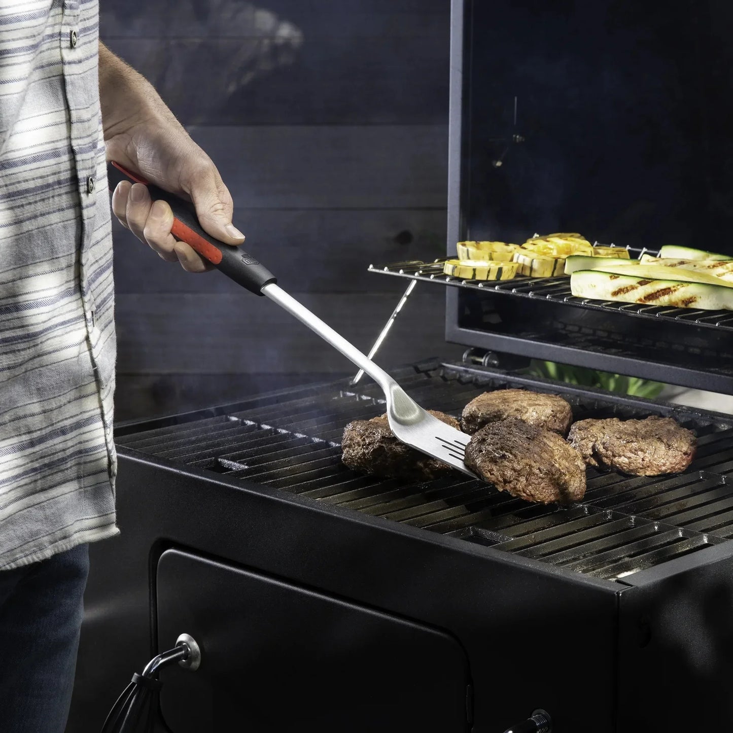 4-Pack Stainless Steel BBQ Tool Sets, 3-Piece Each with Tong Spatula Fork & Soft Grip, Grilling Utensils for Outdoor Cooking