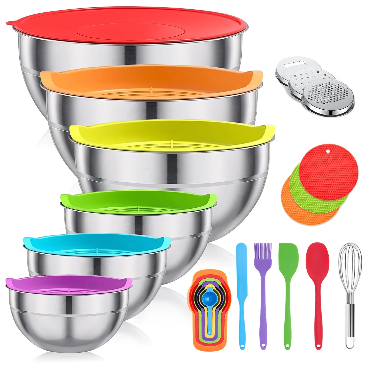 29 Piece Stainless Steel Mixing Bowls Set Non Slip Kitchen