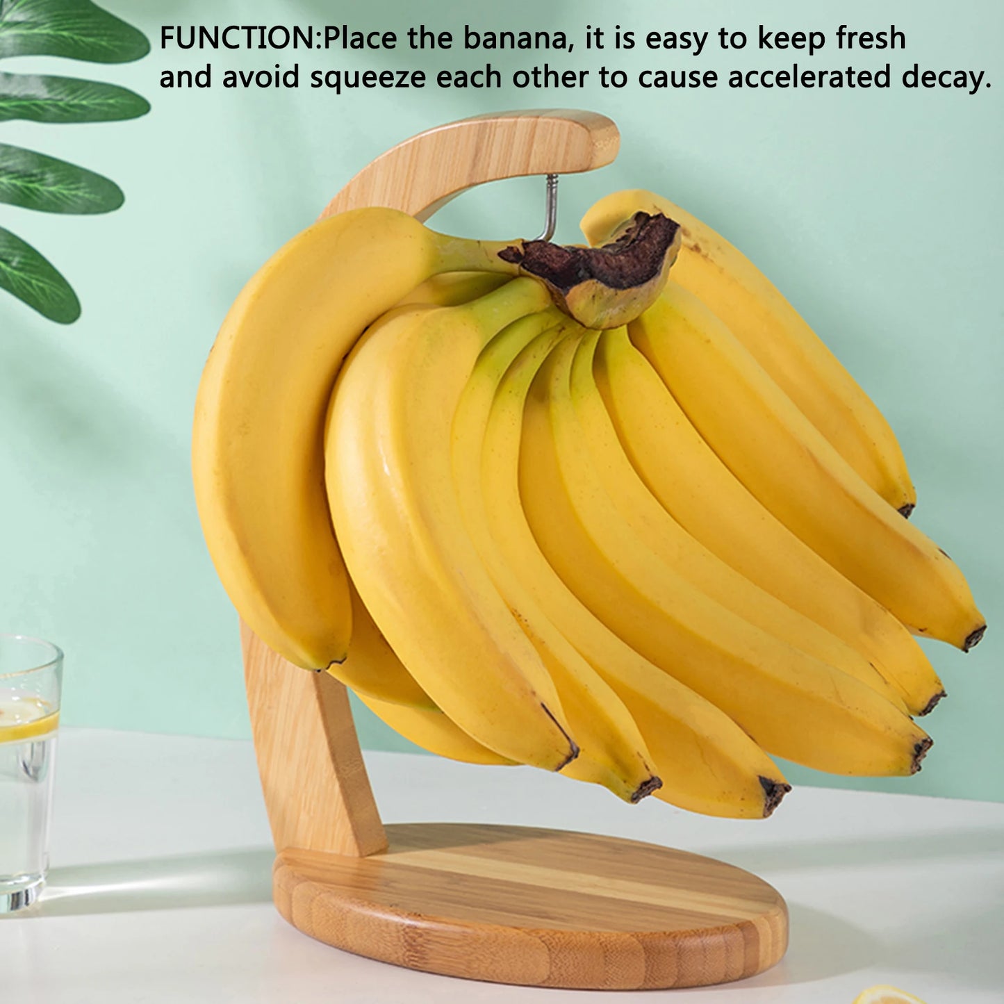 Wooden Banana Tree Hanger Sturdy Display with Hook for Home or Bar Countertop Fruit Storage with Oval Base - Cooky Kitchenware