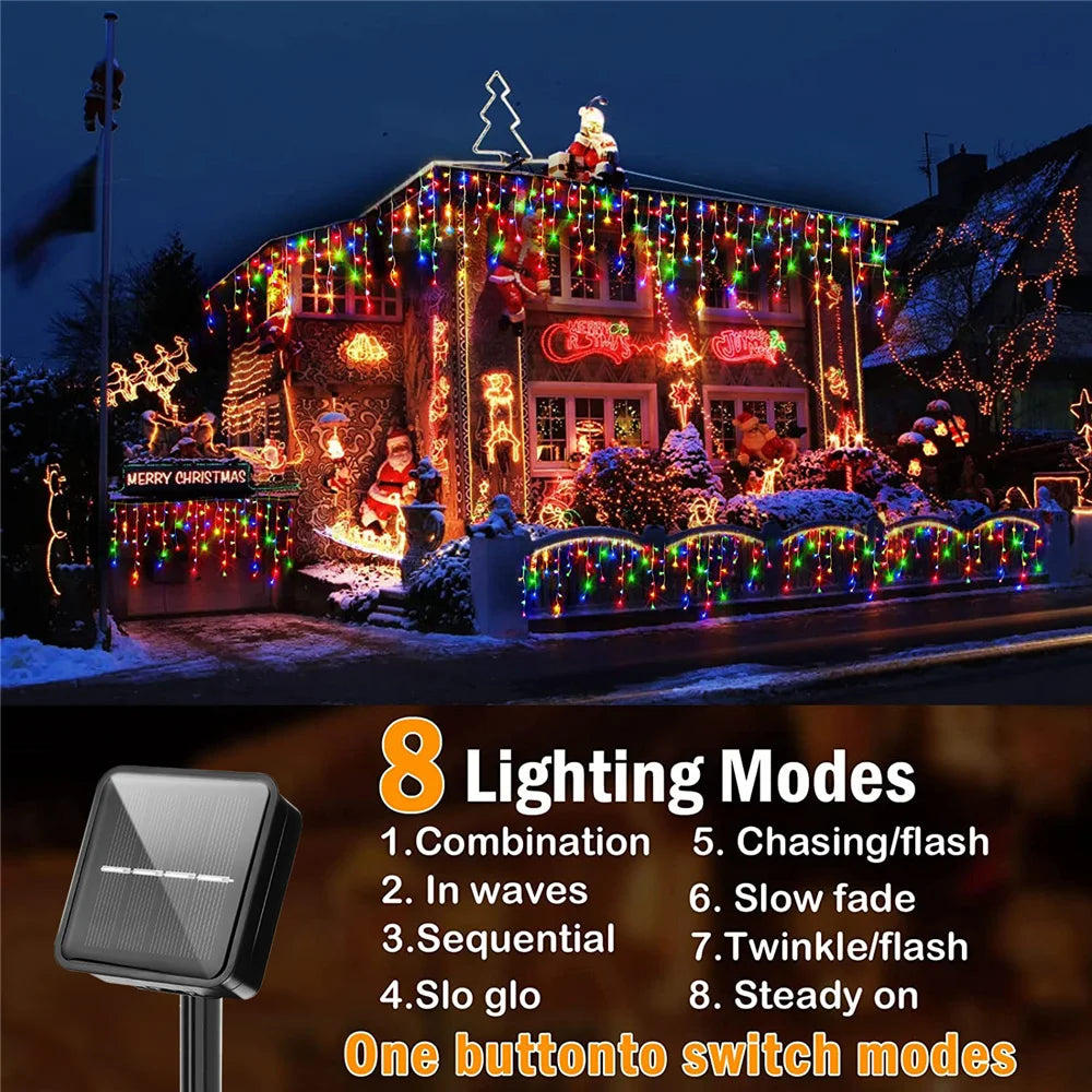 NEW 2024 Christmas Decorations Lights Solar Icicle Curtain Lights 8 Modes Outdoor Waterproof Garden Party New Year Decoration - Cooky Kitchenware