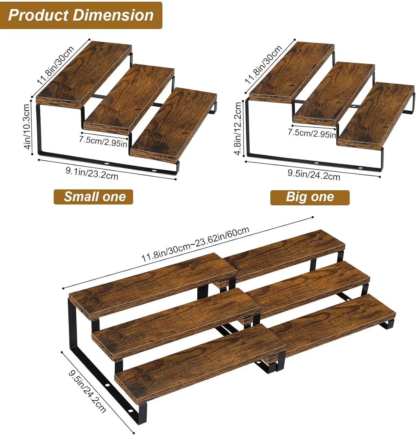3 Tier Wooden Spice Rack Organizer for Kitchen Cabinet and Countertop Expandable Spice Rack Shelf Set of 2 - Cooky Kitchenware