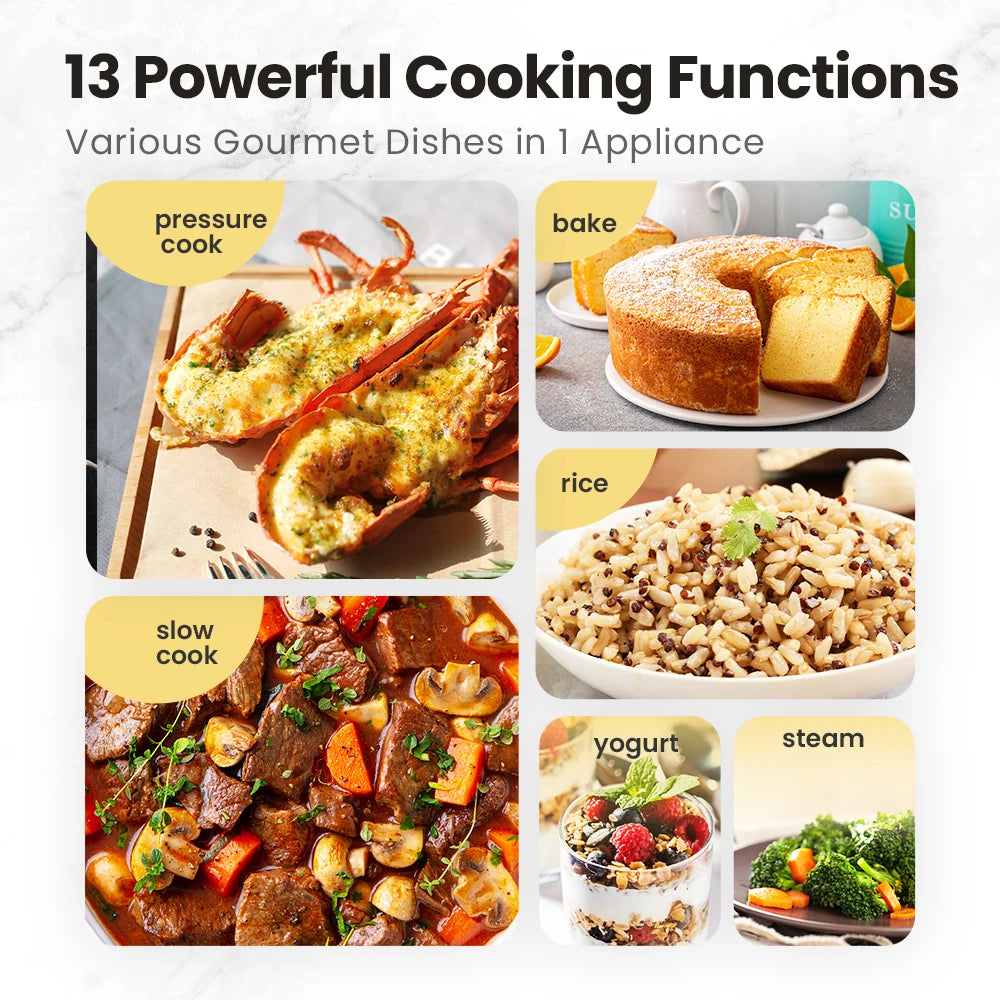 COMFEE’ 6 Quart 9-in-1 Electric Pressure Cooker 13 Presets Instant Multi Cooker Olla de Presion Slow Rice Cooker Non-Stick Pot - Cooky Kitchenware