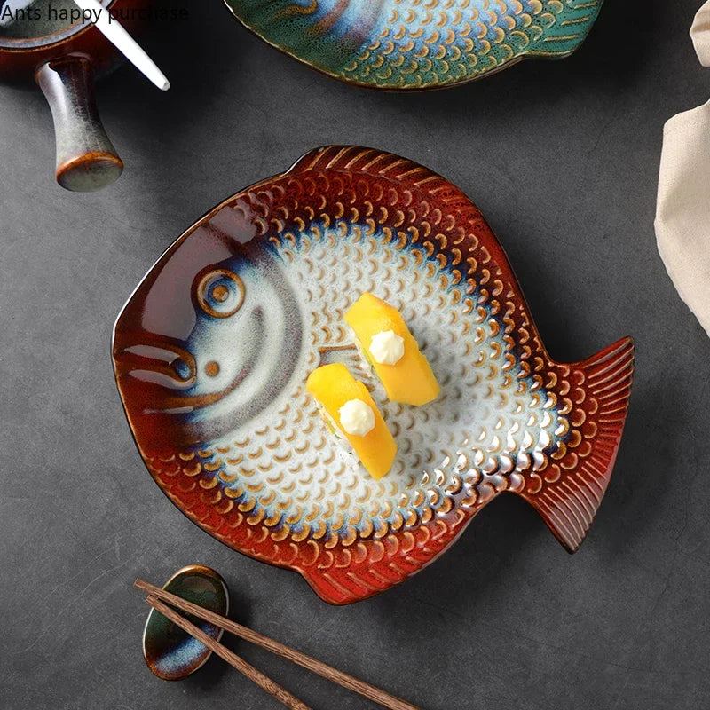 Fish Shape Ceramic Dinner Plate Sushi Plate Fruit Tray Salad Bowl Soup Plate Steak Plate Sashimi Dish Dessert Bowl Snack Dish - Cooky Kitchenware
