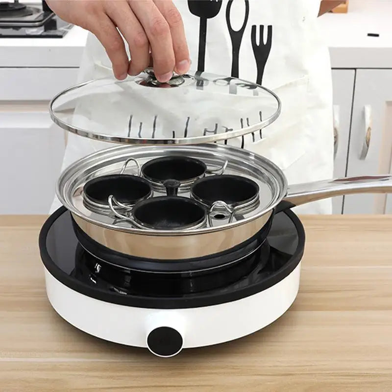 Egg Poacher Pan Stainless Steel Poached kitchen Egg Cooker Perfect Poached Eggs Maker Induction Cooktop Egg Steamer Frying Pans