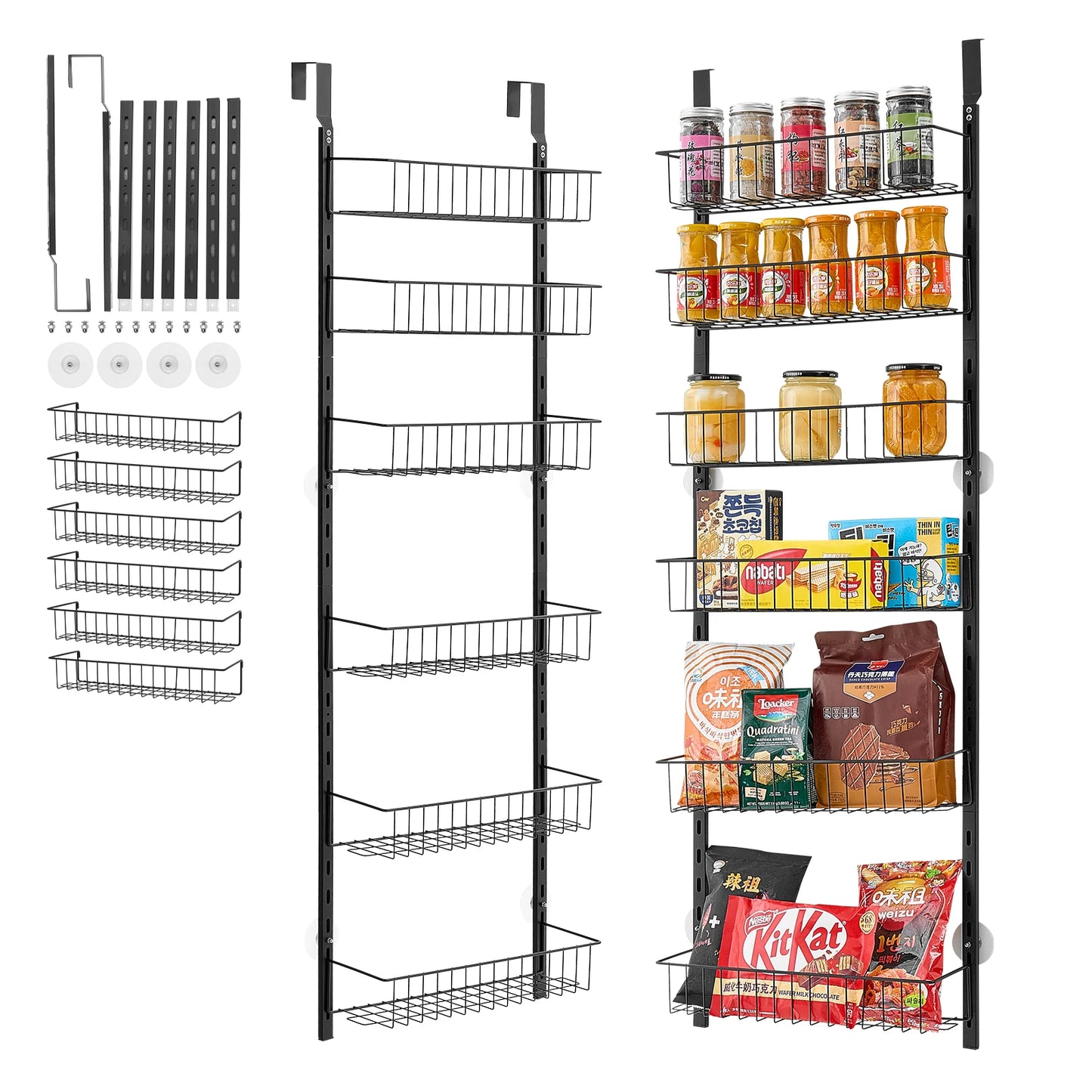SucceBuy 6/8/9Tier Over the Door Pantry Organizer Heavy-Duty Steel Hanging Spice Rack Hanging Basket Wall Seasoning Shelves