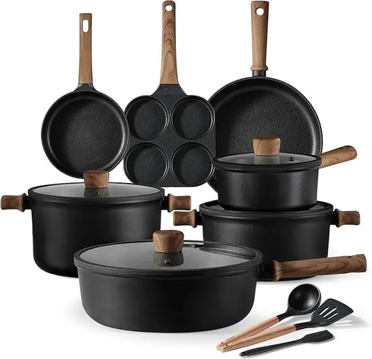 Nonstick Pots and Pans Cookware Set 16 Pieces Kitchen Cooking Set with Frying Pan - Cooky Kitchenware