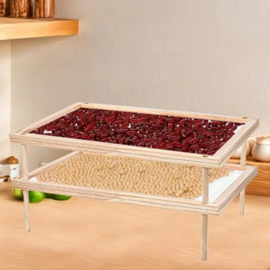 Set of 2 Stackable Wood Pasta Herb Drying Rack Food Dryer Stand with Net for Drying Seeds Herb Bud in Kitchen Garden and Outdoo