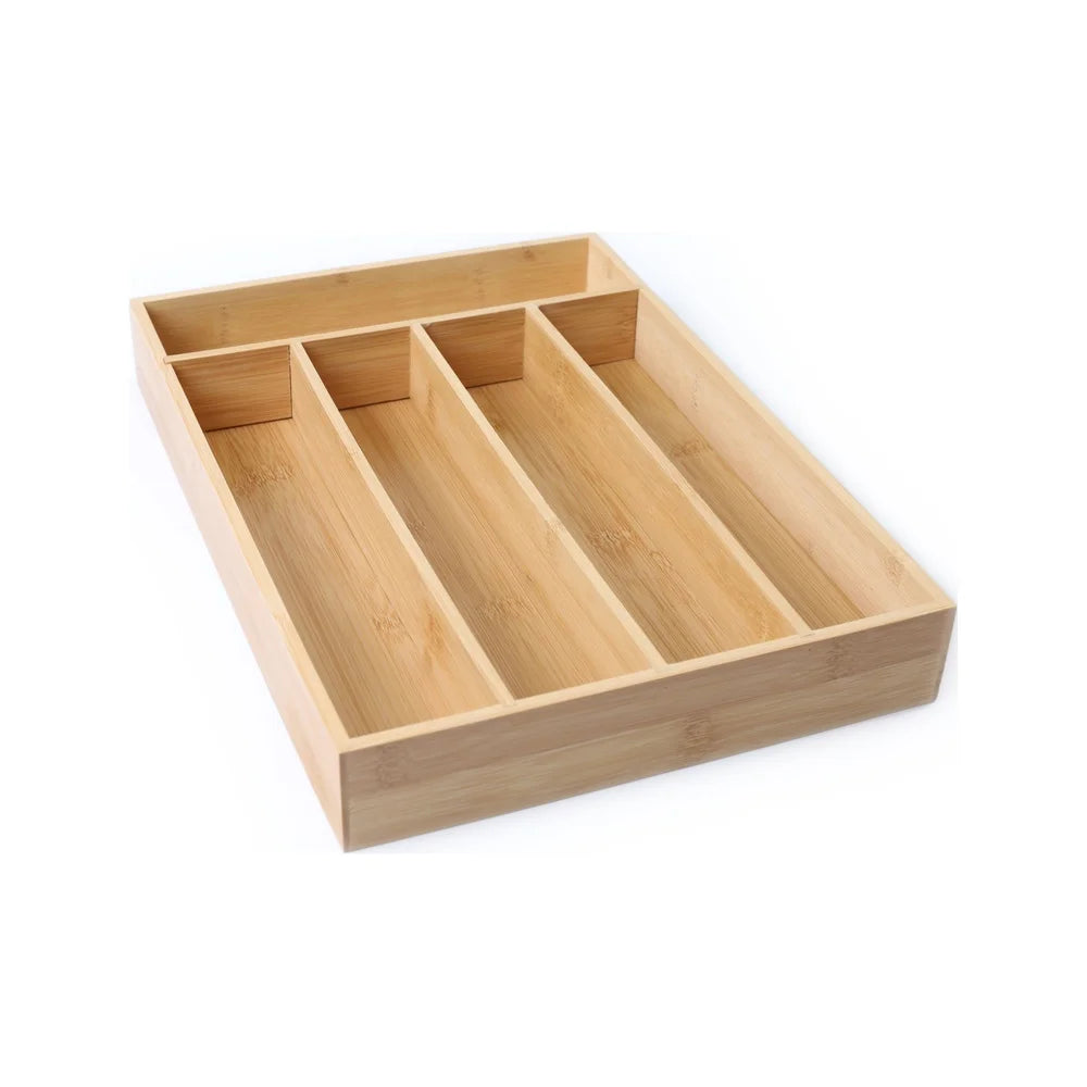 Natural Bamboo Expandable Silverware Organizer Adjustable Cutlery Tray Kitchen Drawer Storage Easy Clean Durable Water Resistant - Cooky Kitchenware