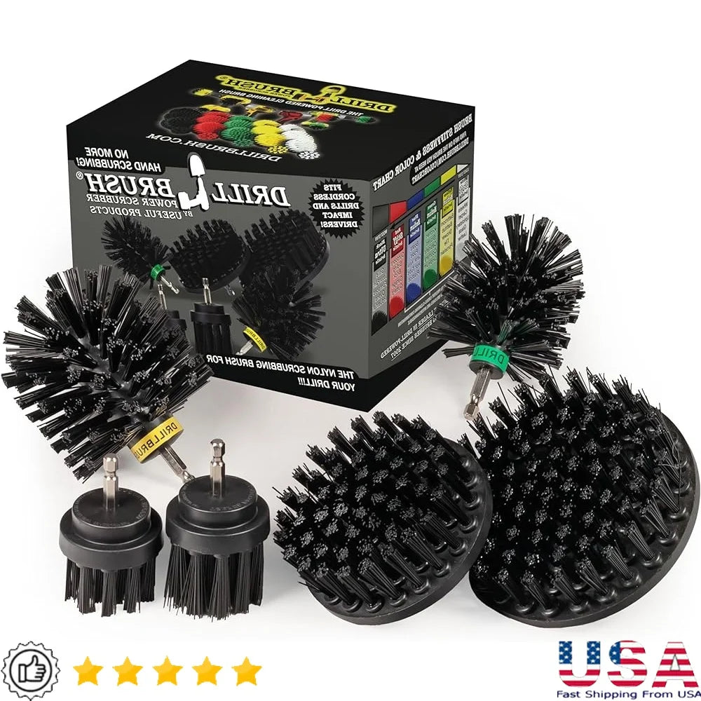 No-Wire Grill Brush Kit BBQ Drill Cleaning Accessories Cast Iron Skillet Stiff Brushes Rust Remover Grate Cleaner BBQ Brush Set - Cooky Kitchenware