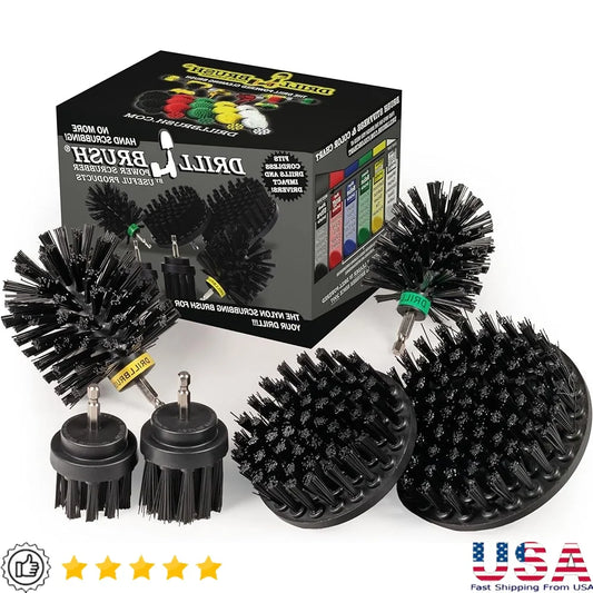 No-Wire Grill Brush Kit BBQ Drill Cleaning Accessories Cast Iron Skillet Stiff Brushes Rust Remover Grate Cleaner BBQ Brush Set - Cooky Kitchenware