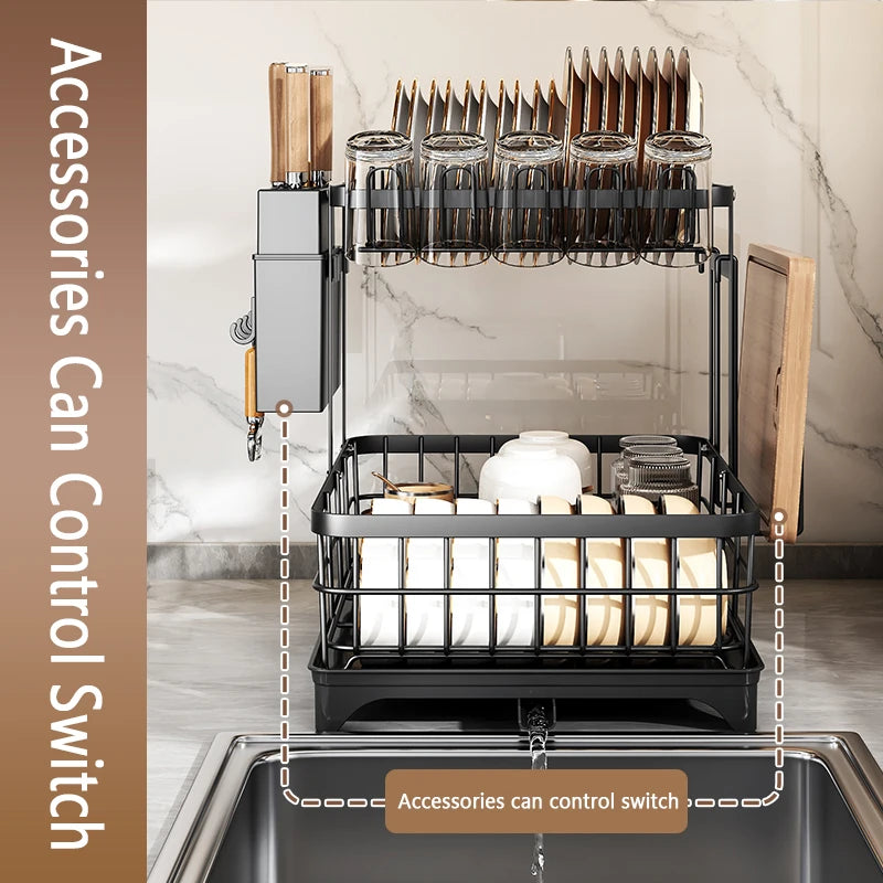 1 Or 2 Tier Space Saving Kitchen Dish Drying Rack Multifunctional Rustproof Dish Rack With Drainboard - Cooky Kitchenware